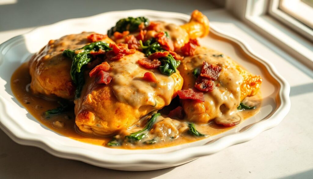 final bake and serving suggestions for smothered chicken